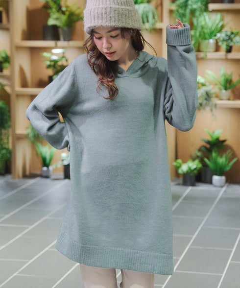 メランジフーディーニットチュニック