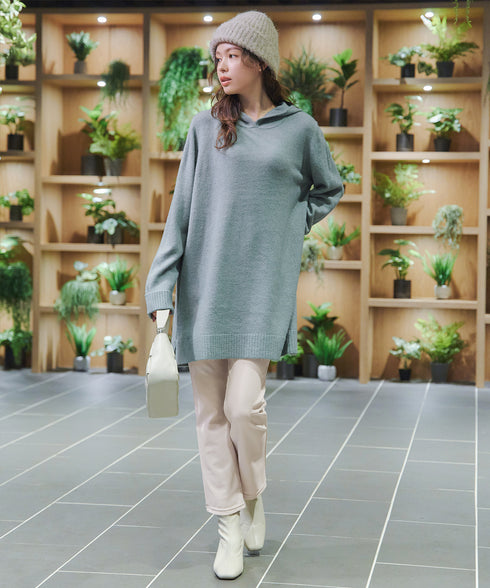 メランジフーディーニットチュニック