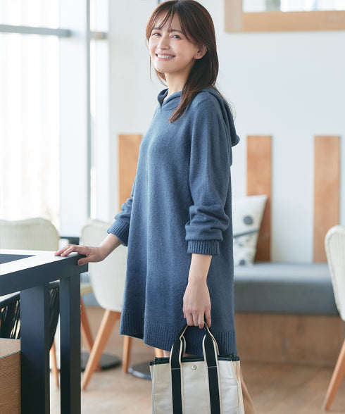 メランジフーディーニットチュニック