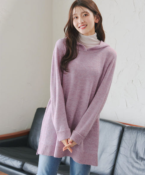 メランジフーディーニットチュニック