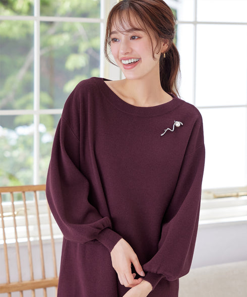 【安田美沙子さん着用】ボリュームパフスリーブニットチュニック