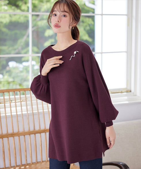 【安田美沙子さん着用】ボリュームパフスリーブニットチュニック