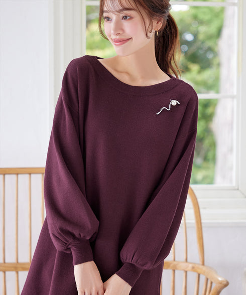 【安田美沙子さん着用】ボリュームパフスリーブニットチュニック