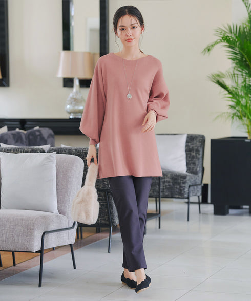 【安田美沙子さん着用】ボリュームパフスリーブニットチュニック