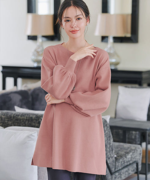【安田美沙子さん着用】ボリュームパフスリーブニットチュニック