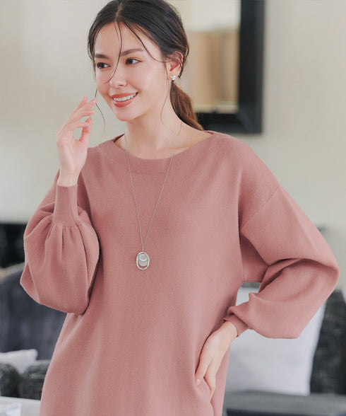 【安田美沙子さん着用】ボリュームパフスリーブニットチュニック