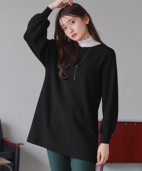 【安田美沙子さん着用】ボリュームパフスリーブニットチュニック