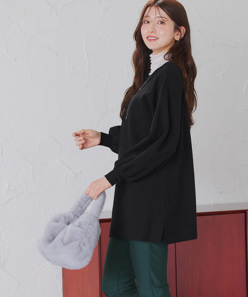 【安田美沙子さん着用】ボリュームパフスリーブニットチュニック