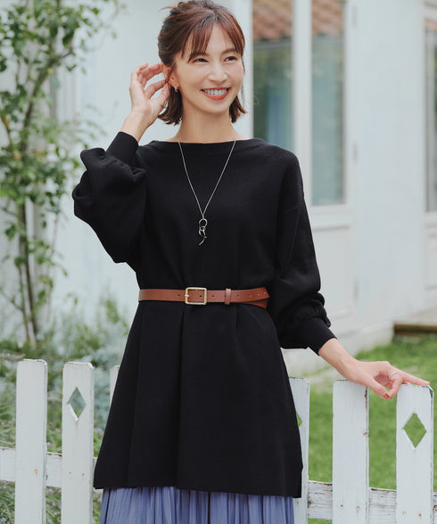 【安田美沙子さん着用】ボリュームパフスリーブニットチュニック