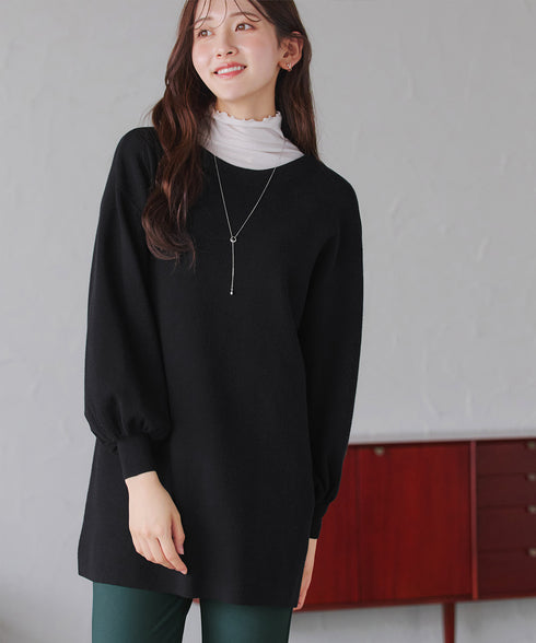 【安田美沙子さん着用】ボリュームパフスリーブニットチュニック