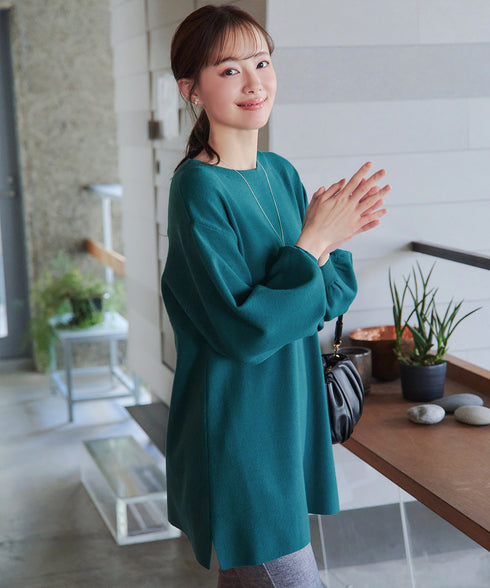 【安田美沙子さん着用】ボリュームパフスリーブニットチュニック