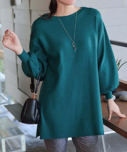 【安田美沙子さん着用】ボリュームパフスリーブニットチュニック