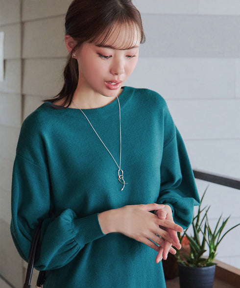 【安田美沙子さん着用】ボリュームパフスリーブニットチュニック