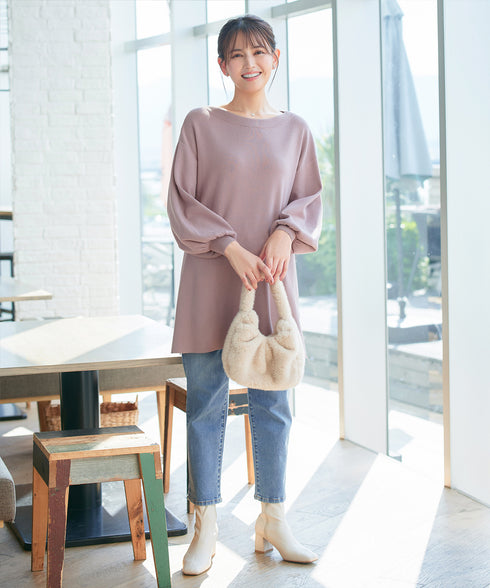【安田美沙子さん着用】ボリュームパフスリーブニットチュニック