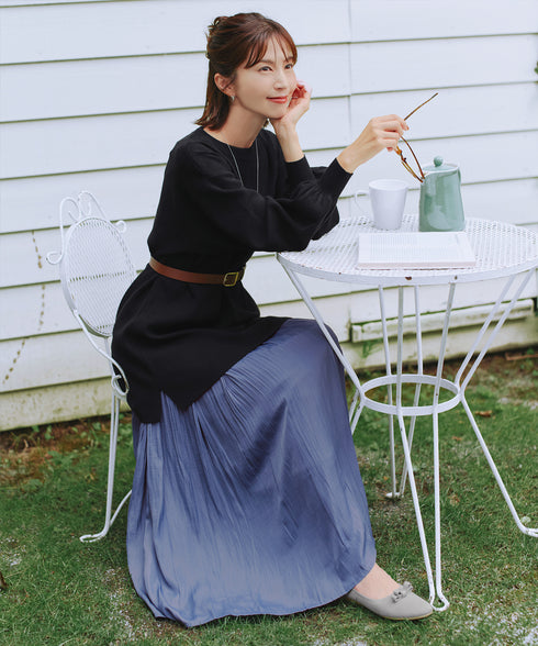 【安田美沙子さん着用】ボリュームパフスリーブニットチュニック