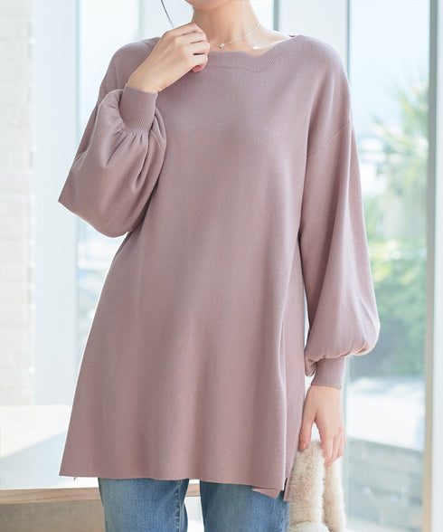 【安田美沙子さん着用】ボリュームパフスリーブニットチュニック