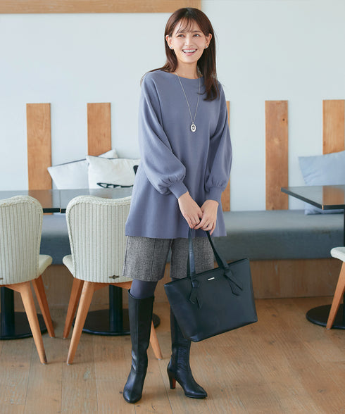 【安田美沙子さん着用】ボリュームパフスリーブニットチュニック