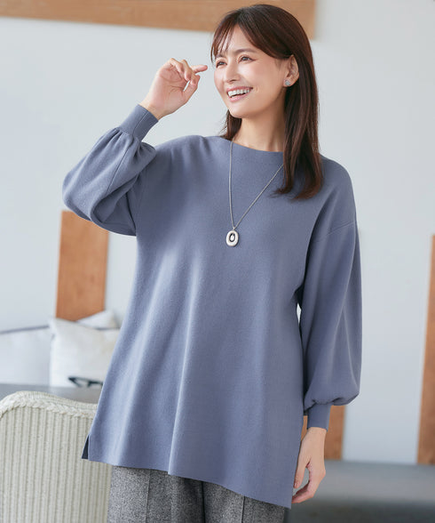 【安田美沙子さん着用】ボリュームパフスリーブニットチュニック