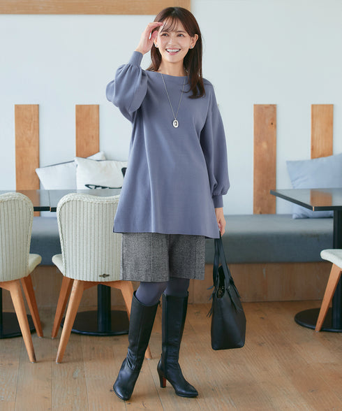 【安田美沙子さん着用】ボリュームパフスリーブニットチュニック