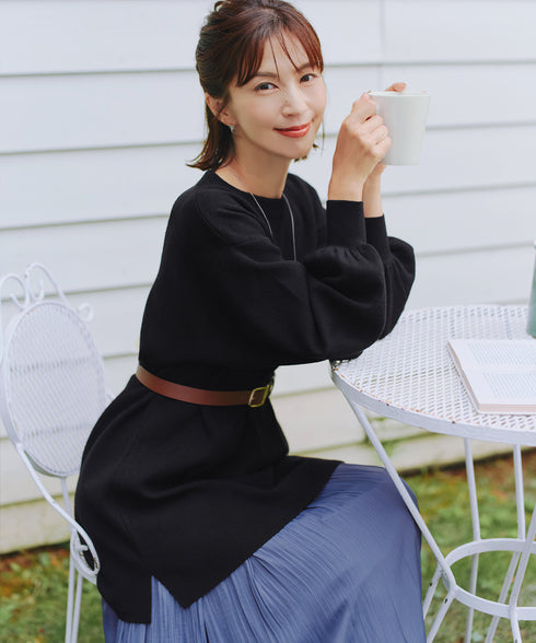 【安田美沙子さん着用】ボリュームパフスリーブニットチュニック