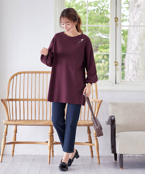 【安田美沙子さん着用】ボリュームパフスリーブニットチュニック