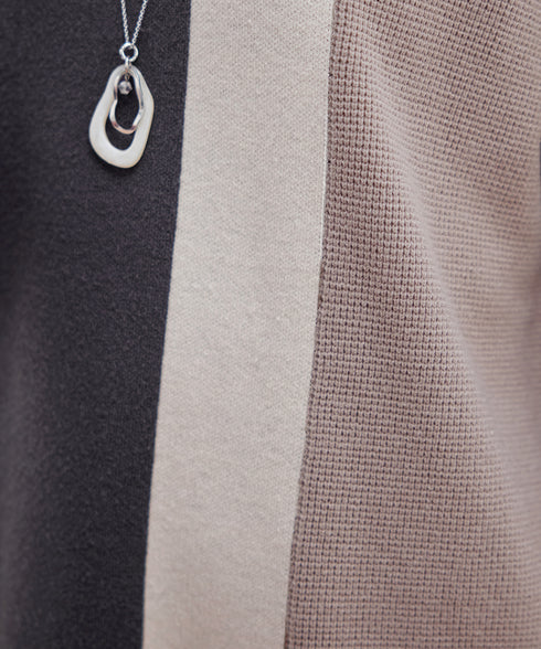 配色ワッフル切替ニットチュニック