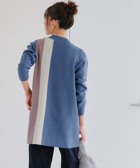 配色ワッフル切替ニットチュニック