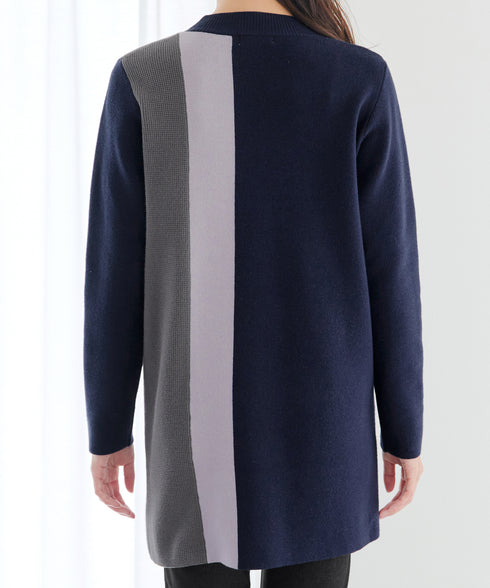 配色ワッフル切替ニットチュニック