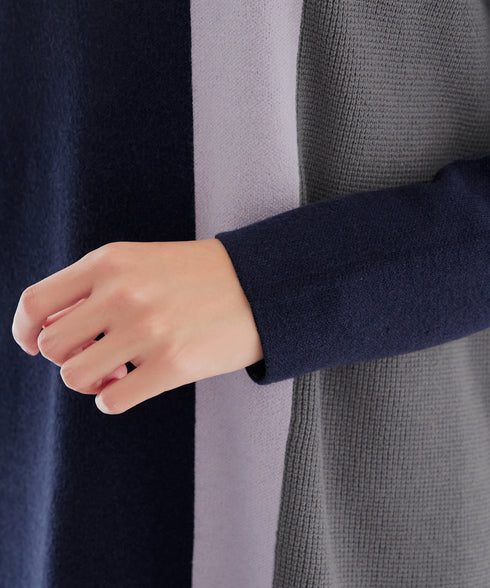 配色ワッフル切替ニットチュニック