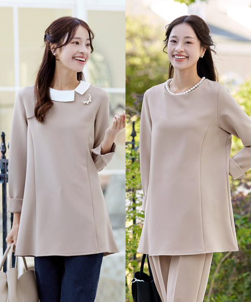 【ストレッチジョーゼット】 3WAY付け襟チュニック