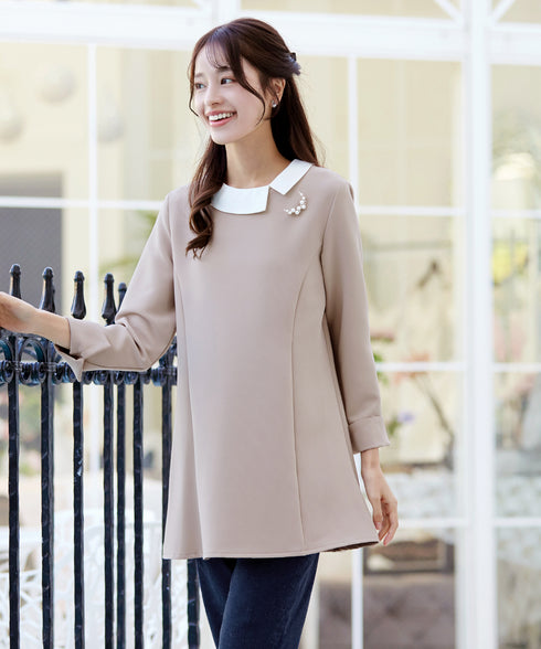 【ストレッチジョーゼット】 3WAY付け襟チュニック