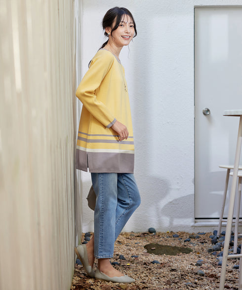 【クリアランスセール】カラー配色ニットチュニック