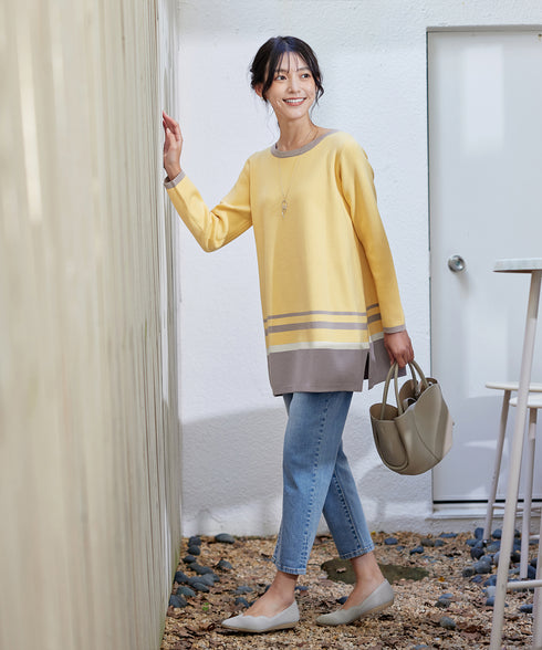 【クリアランスセール】カラー配色ニットチュニック
