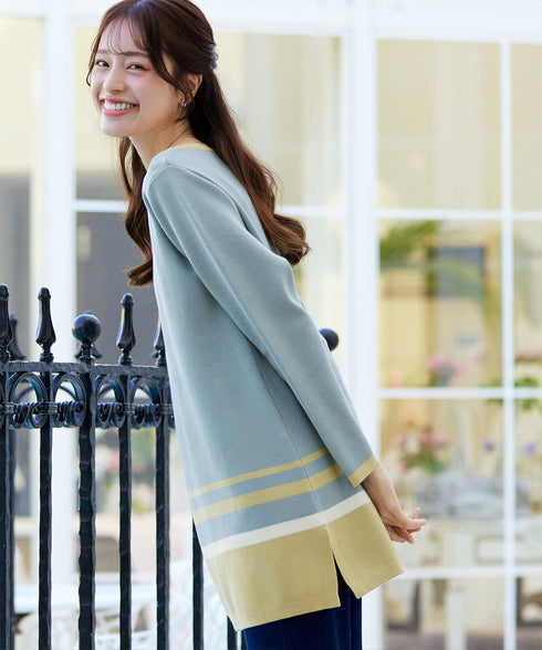 【クリアランスセール】カラー配色ニットチュニック