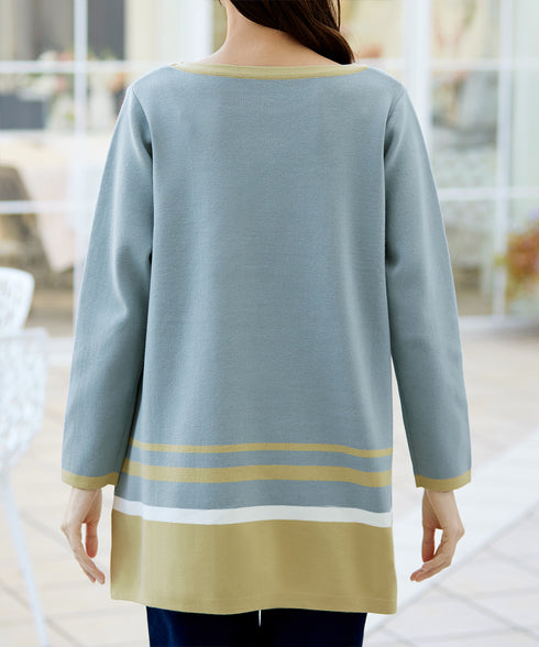 【クリアランスセール】カラー配色ニットチュニック