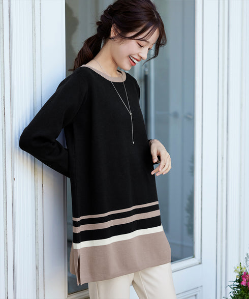 【クリアランスセール】カラー配色ニットチュニック
