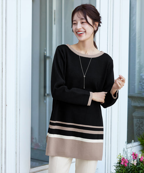 【クリアランスセール】カラー配色ニットチュニック