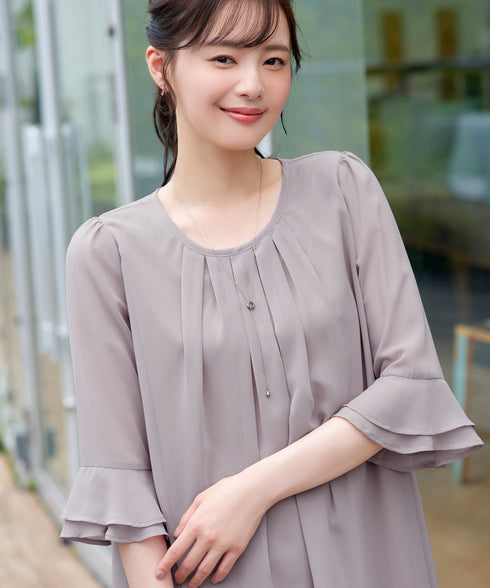 シフォンタックフレア袖チュニック