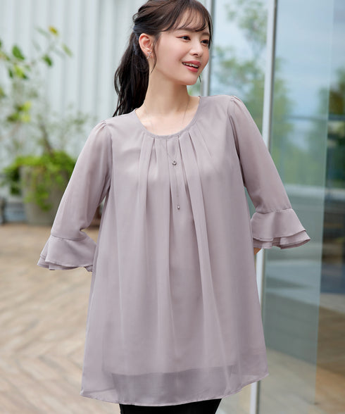 シフォンタックフレア袖チュニック