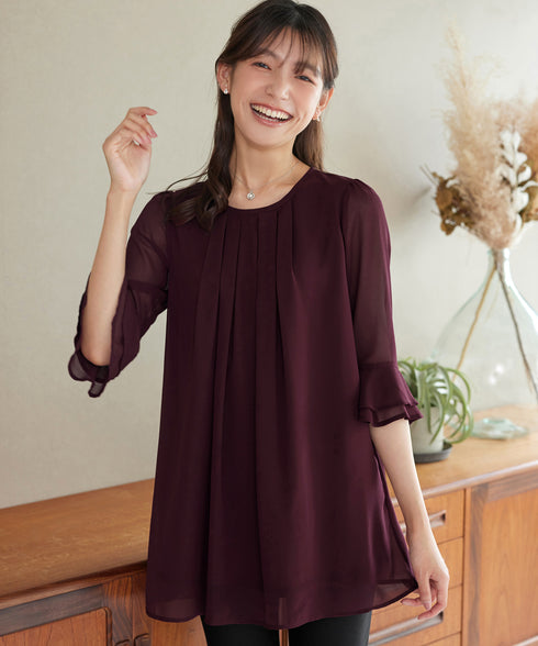 シフォンタックフレア袖チュニック