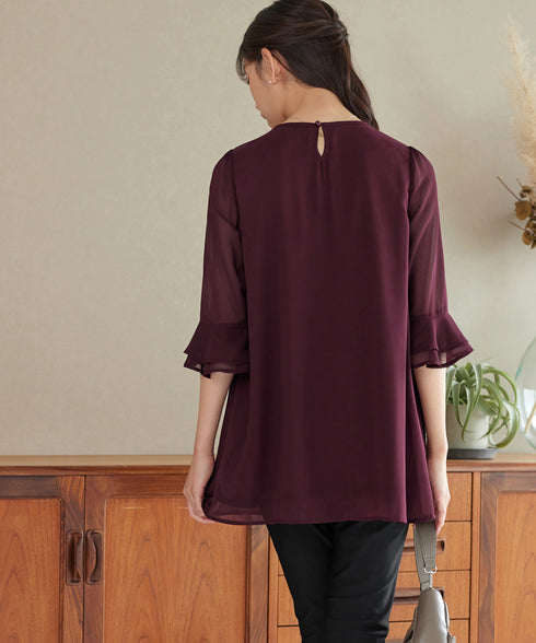 シフォンタックフレア袖チュニック
