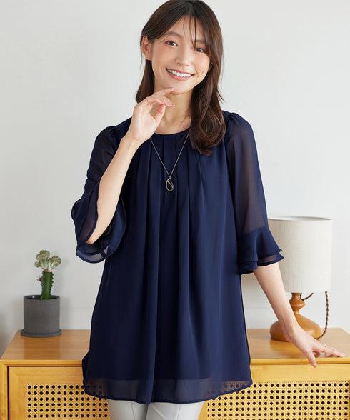 シフォンタックフレア袖チュニック