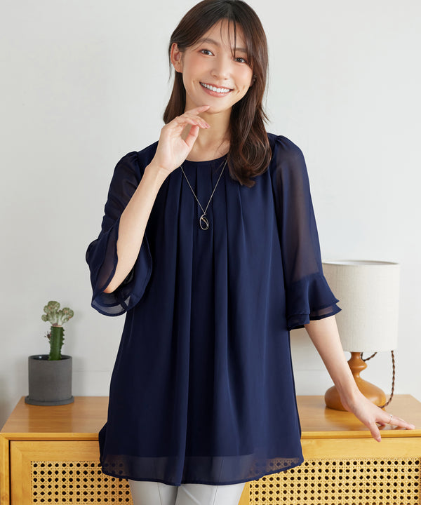 シフォンタックフレア袖チュニック