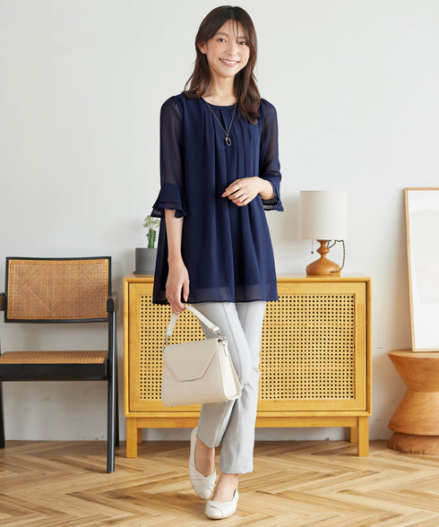 シフォンタックフレア袖チュニック