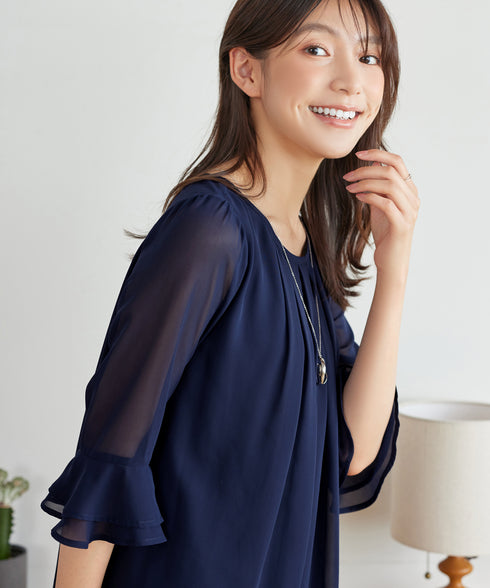 シフォンタックフレア袖チュニック