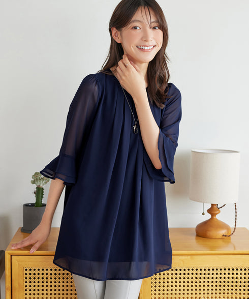 シフォンタックフレア袖チュニック