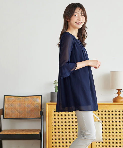 シフォンタックフレア袖チュニック