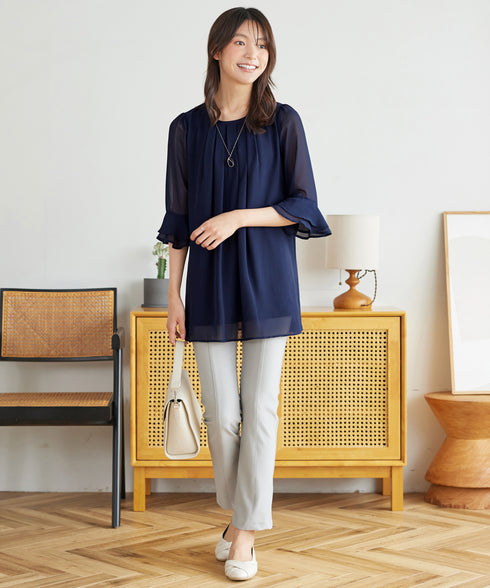 シフォンタックフレア袖チュニック
