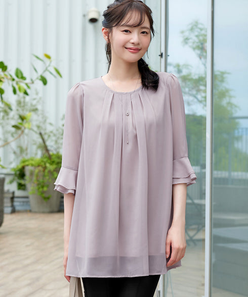 シフォンタックフレア袖チュニック