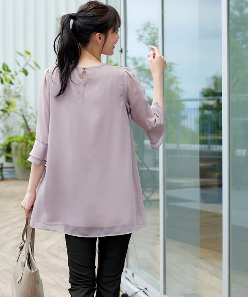 シフォンタックフレア袖チュニック
